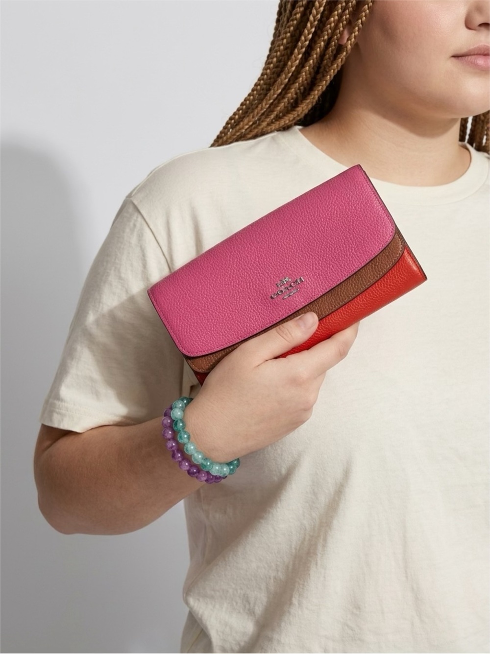Coach Colorblock Pink Brown Red Leather Wallet